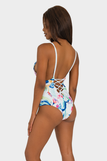 Bacon Bikinis One Piece Cheeky One Piece // White Floral